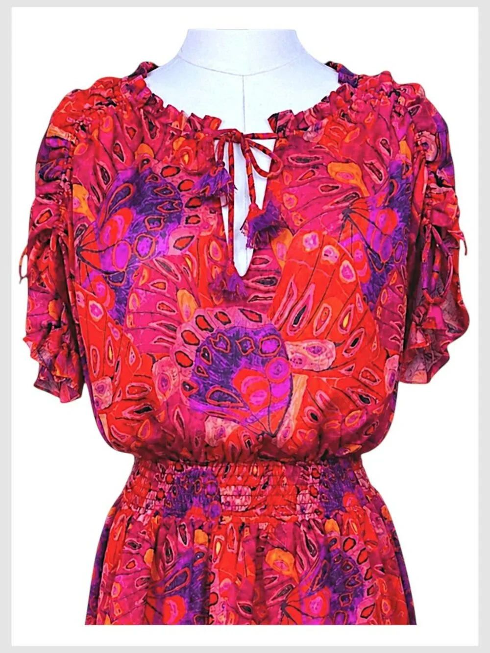 MISA Los Angeles Dominique Mini Dress Red Pink Smocked Ruffle XL